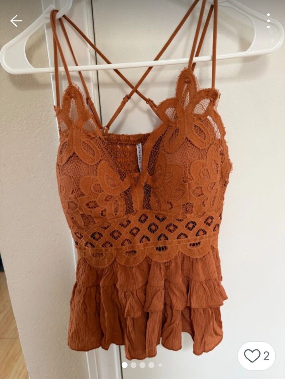Zenana Outfitters Rust Lace Ruffle Tank